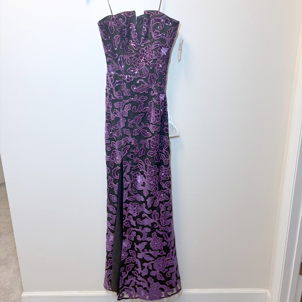 Dress The Population Purple Velvet Floral Sequin Strapless Gown Dress Small NWT
